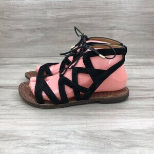Sam Edelman Sandals Women's 7.5 Black Suede Gladiator Lace Up Flat Shoes